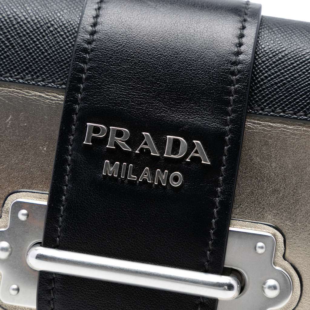Prada Saffiano Trimmed Metallic Vitello Cahier Bag Gold Leather Very good condition - Box View