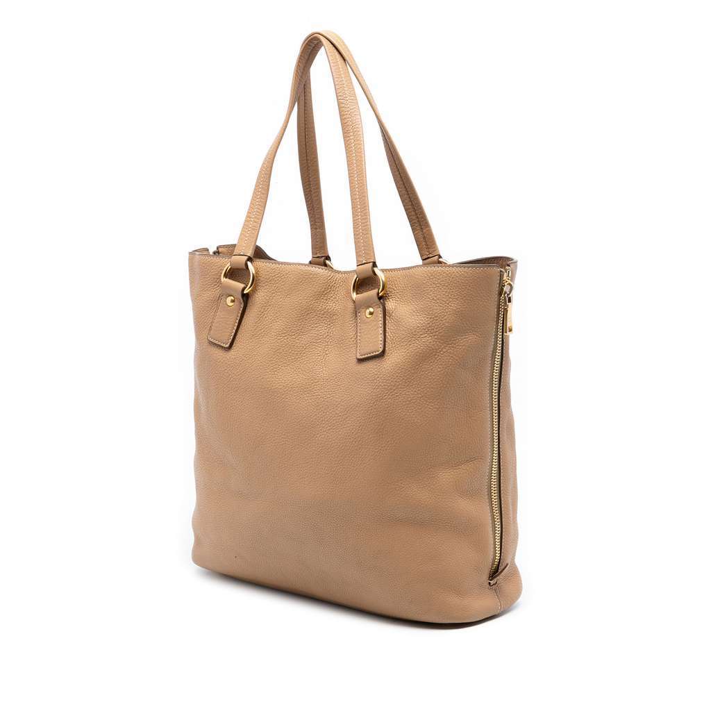Prada Vitello Daino Side Zip Shopper Tote Brown Leather Very good condition - Back View