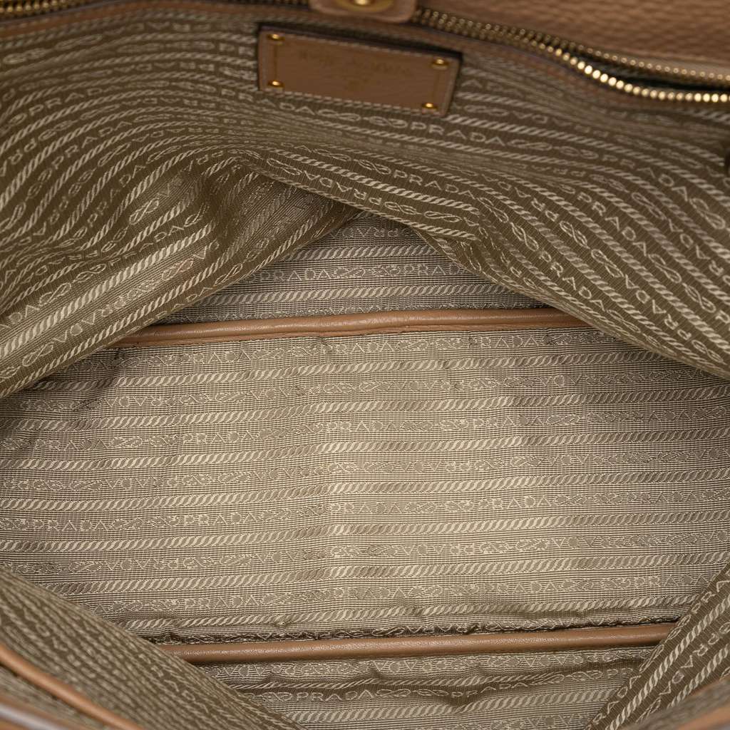 Prada Vitello Daino Side Zip Shopper Tote Brown Leather Very good condition - Model View