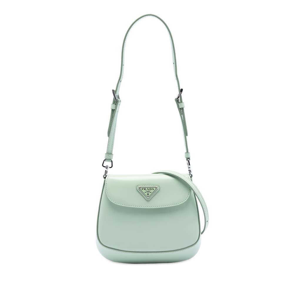 Prada Mini Brushed Leather Cleo Flap Green Leather Very good condition - Front View