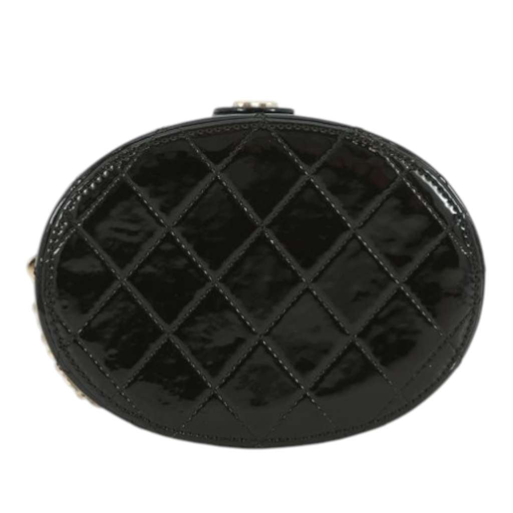Chanel CC Quilted Patent Round Vanity Clutch With Chain Black Leather Very good - Inside View