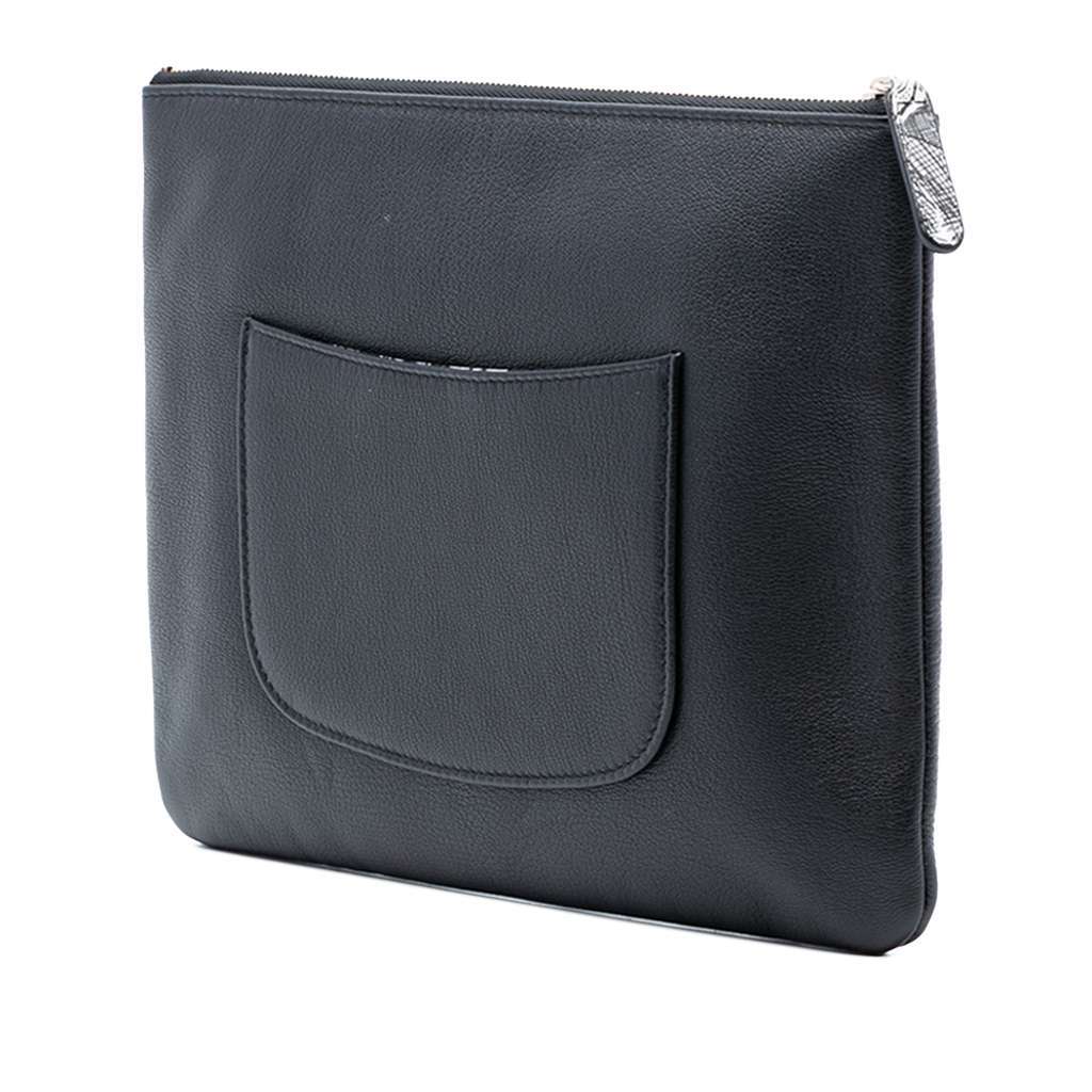 Chanel Medium Goatskin Lucky Clover O Case Clutch Black Leather Very good - Back View