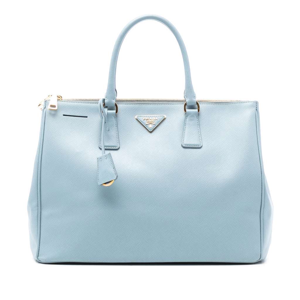 Prada Large Saffiano Lux Galleria Double Zip Satchel Blue Leather Good - Front View