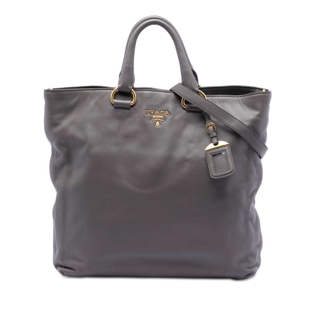 Prada Soft Calf Open Convertible Tote Grey Leather Very good - Front View