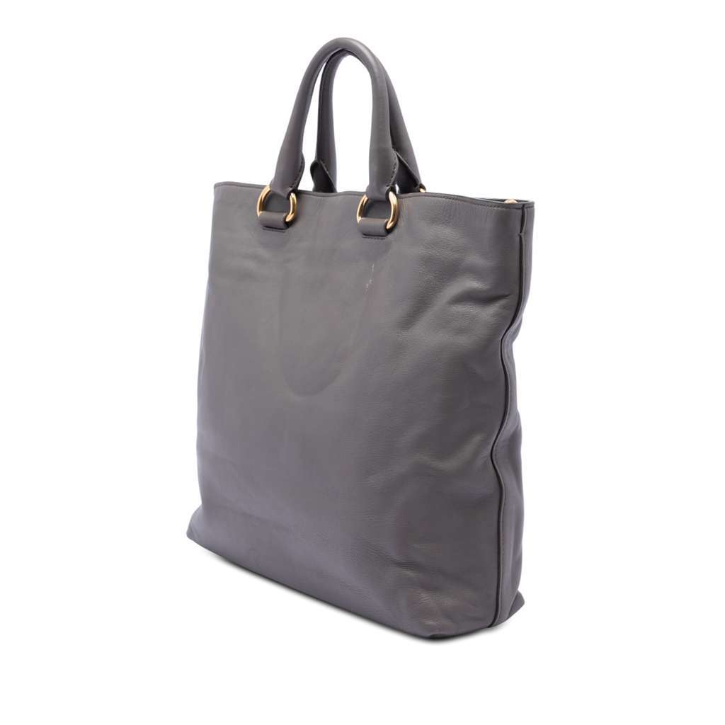 Prada Soft Calf Open Convertible Tote Grey Leather Very good - Back View