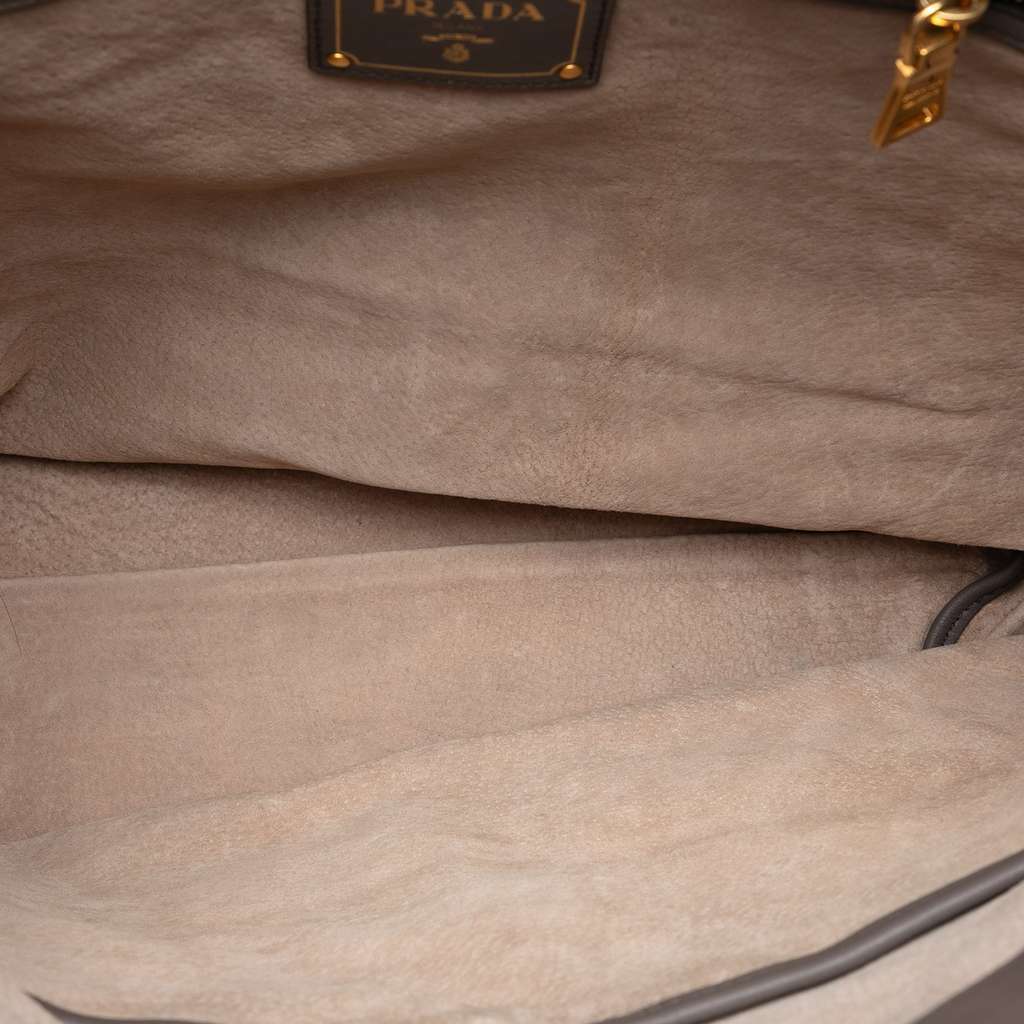 Prada Soft Calf Open Convertible Tote Grey Leather Very good - Model View