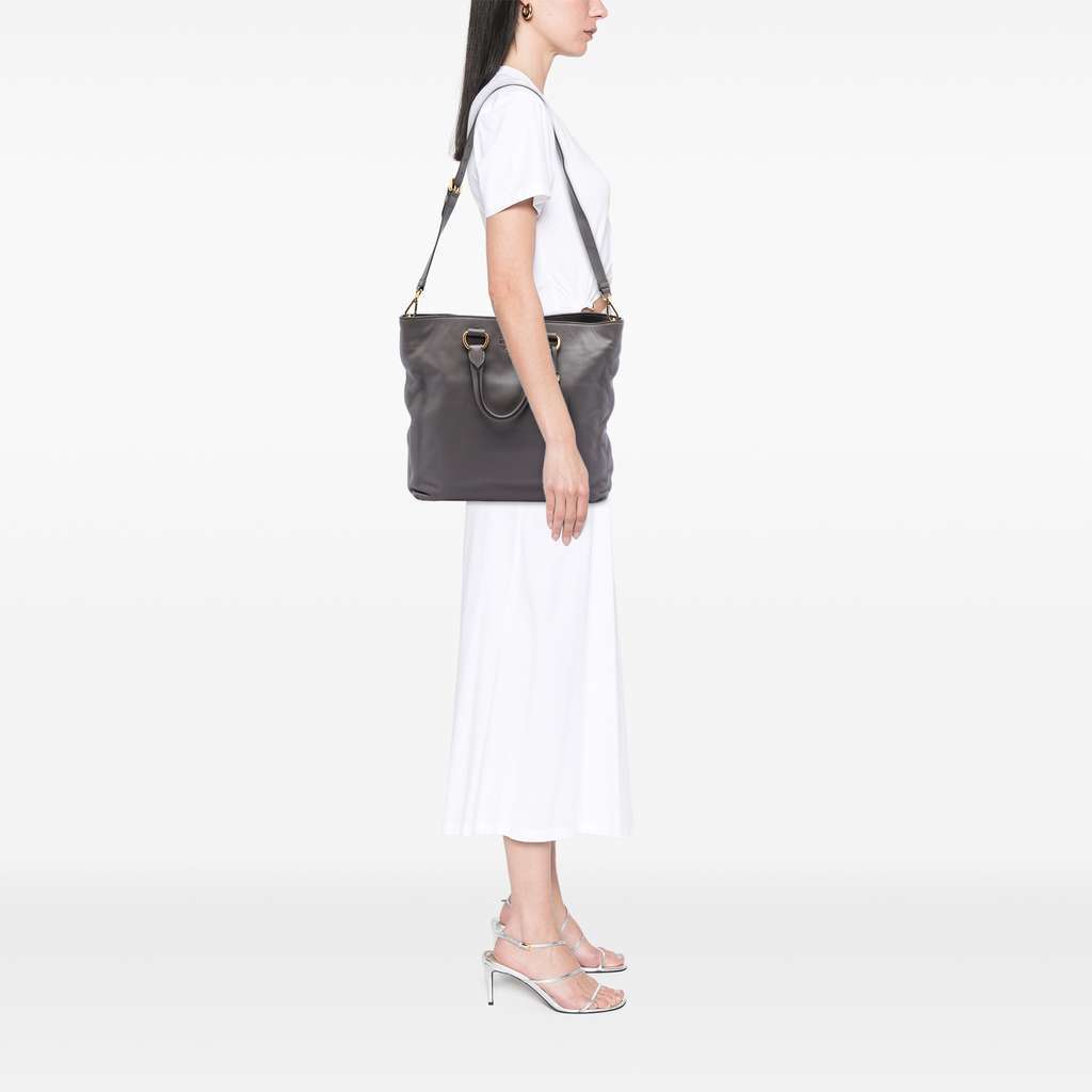 Prada Soft Calf Open Convertible Tote Grey Leather Very good - Box View