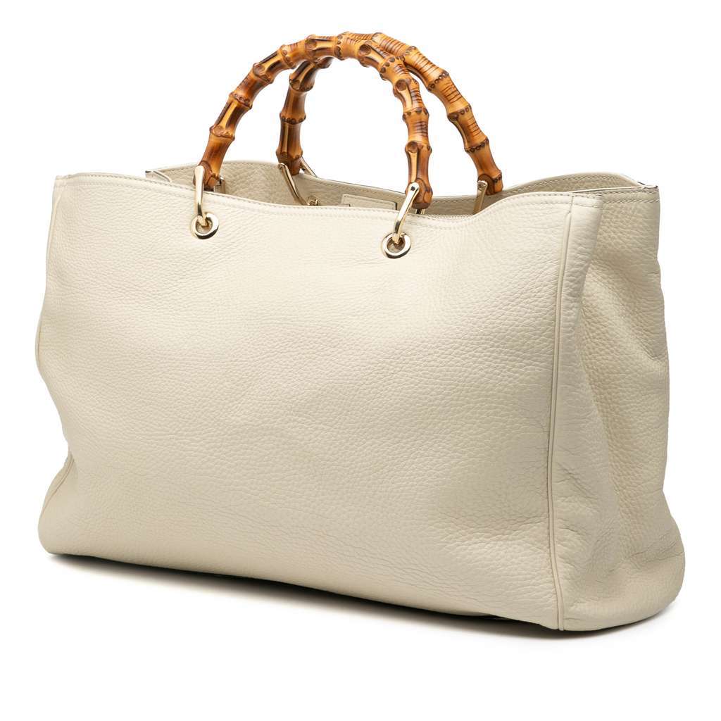 Gucci Large Calfskin Bamboo Shopper Satchel White Leather Good - Back View