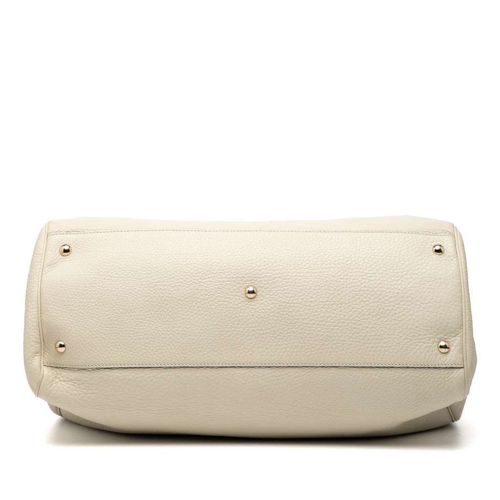 Gucci Large Calfskin Bamboo Shopper Satchel White Leather Good - Inside View
