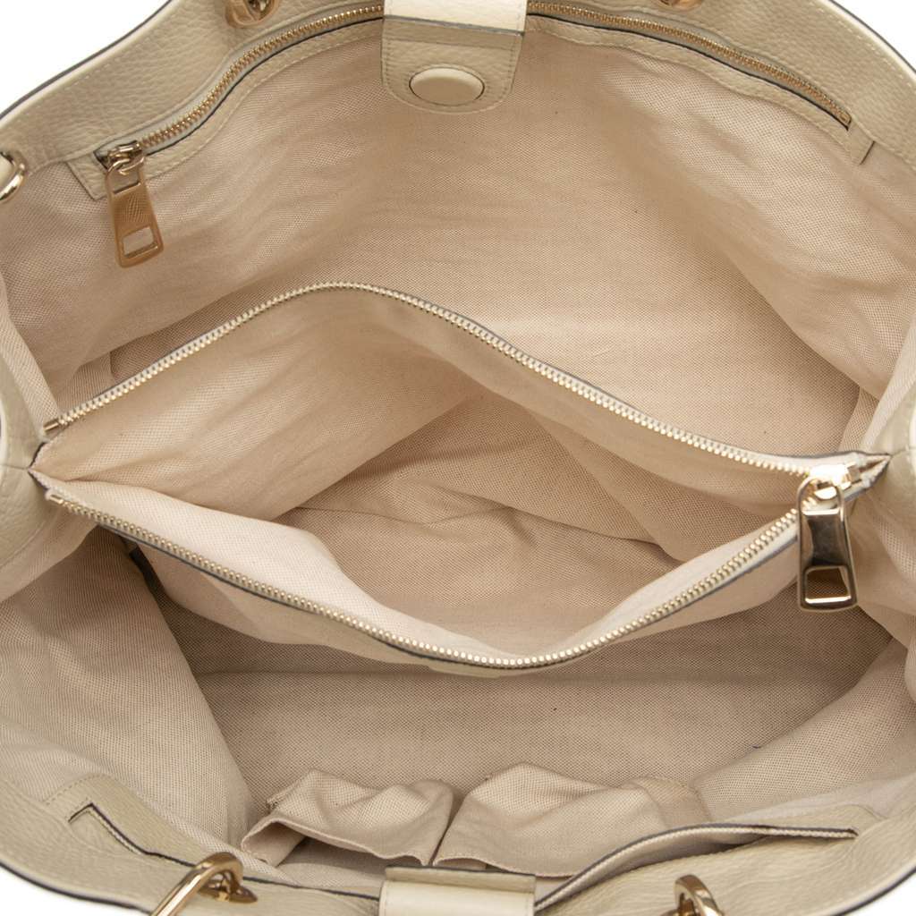 Gucci Large Calfskin Bamboo Shopper Satchel White Leather Good - Model View
