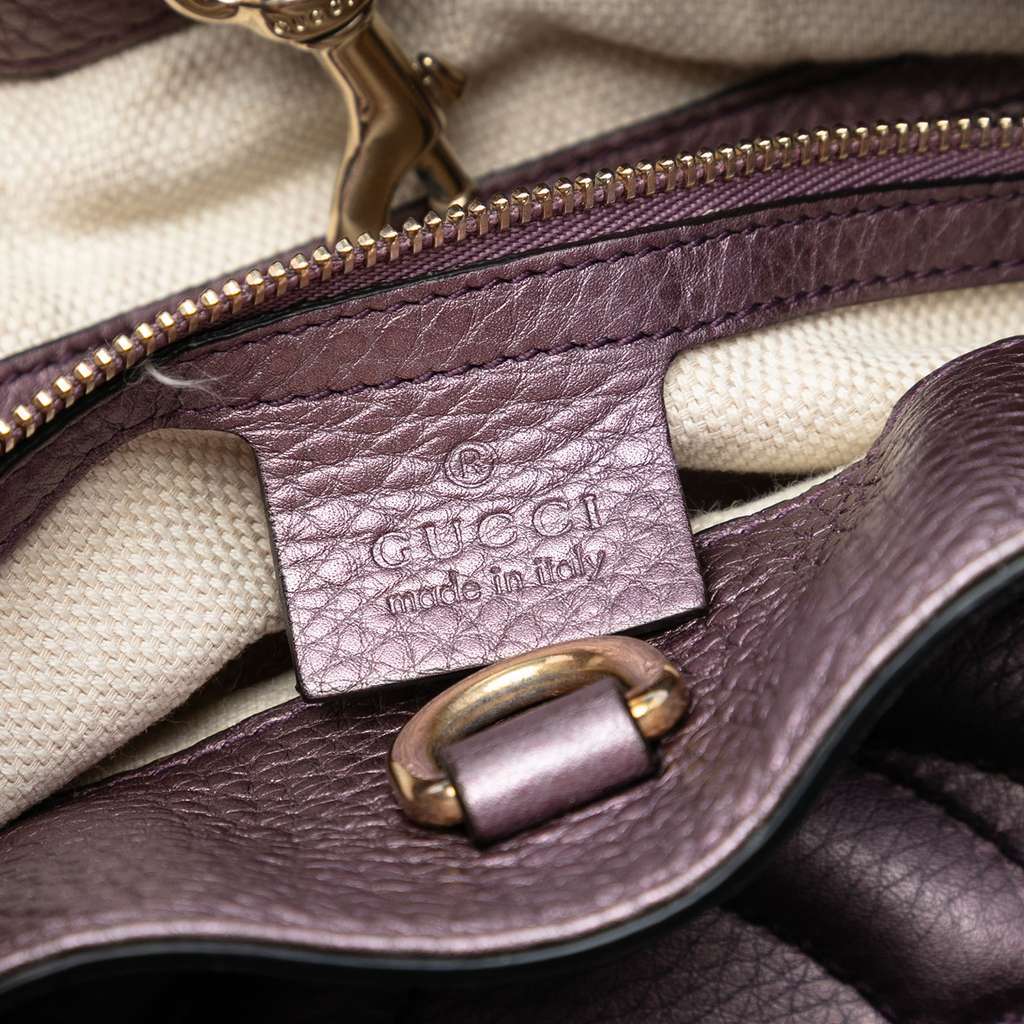 Gucci Medium Metallic Leather Soho Chain Tote Purple Leather Very good condition - Box View