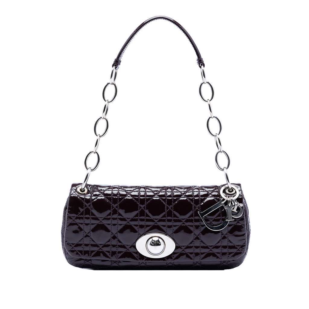 Dior Patent Cannage Rendezvous Shoulder Bag Purple Leather Good - Front View