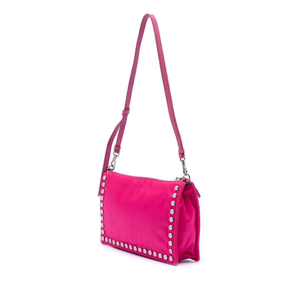 Prada Tessuto Studded Etiquette Shoulder Bag Pink Very good - Back View