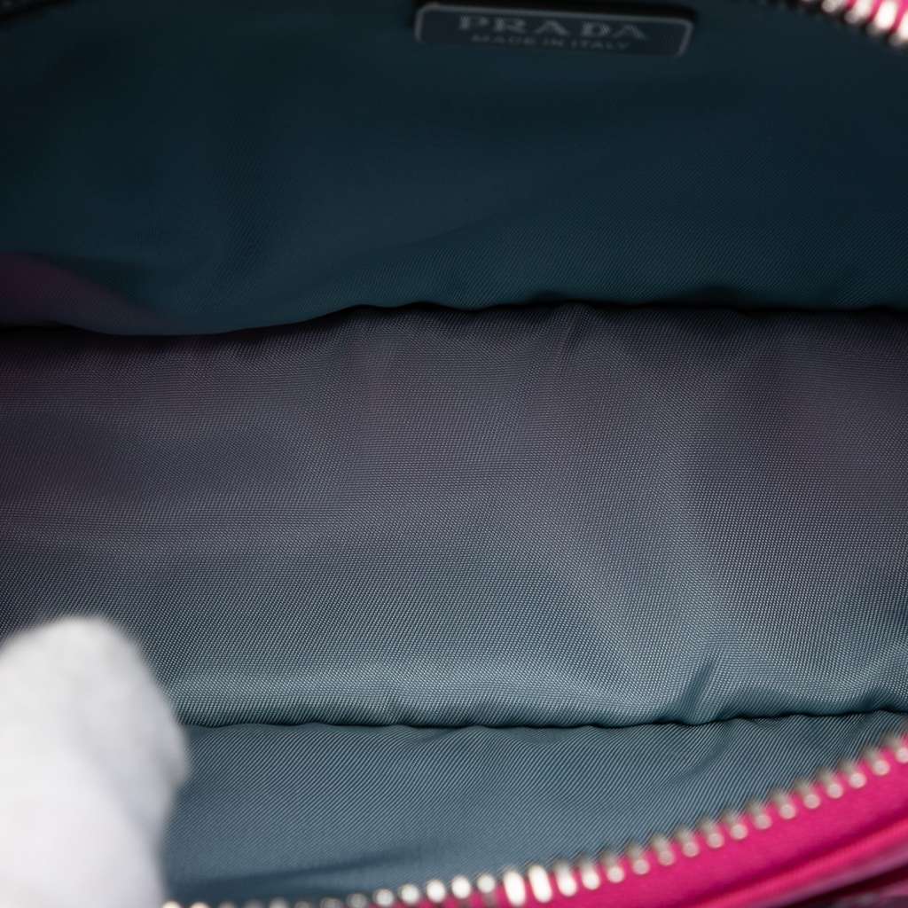 Prada Tessuto Studded Etiquette Shoulder Bag Pink Very good - Model View