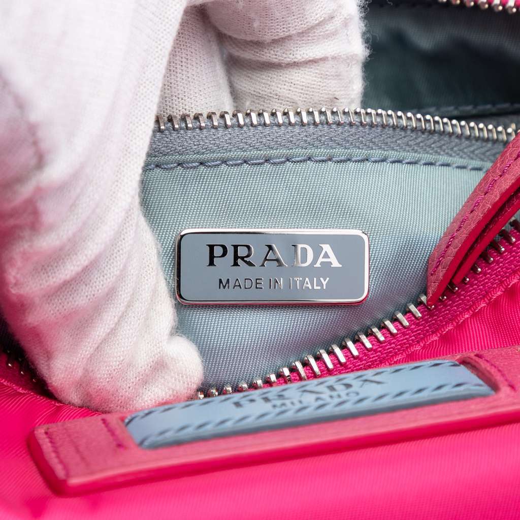 Prada Tessuto Studded Etiquette Shoulder Bag Pink Very good - Box View