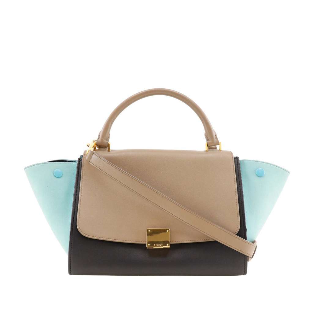 Celine Small Tricolor Leather Trapeze Satchel Black Leather Very good - Front View