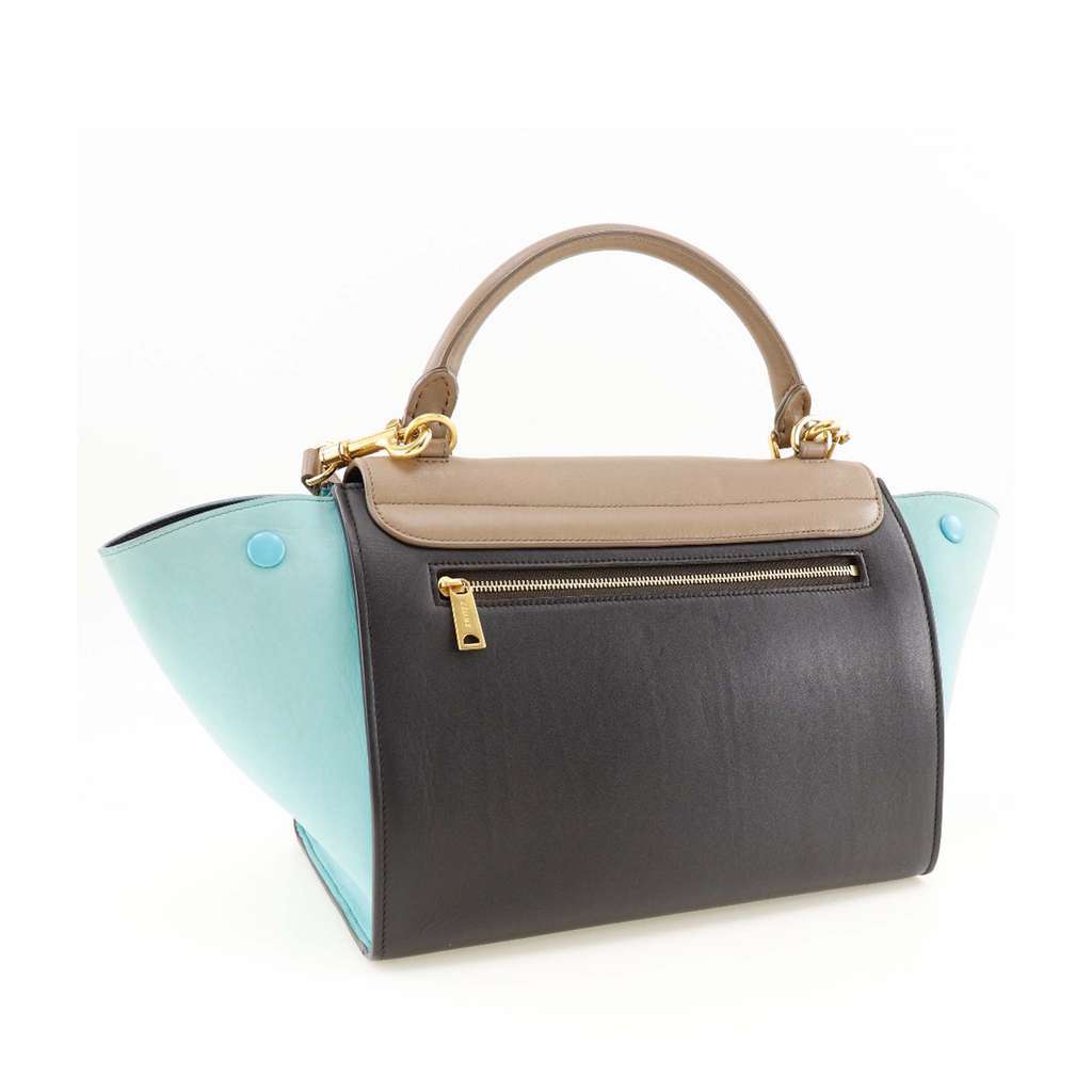 Celine Small Tricolor Leather Trapeze Satchel Black Leather Very good - Back View
