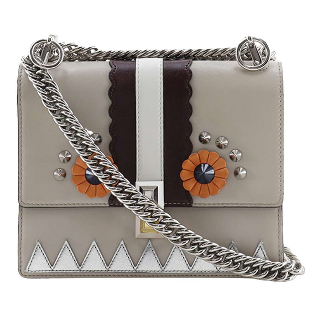 Fendi Vitello Liberty Lucido Catalan Small Mirror Hypnoteyes Studded Kan I Crossbody Brown Leather Very good - Front View