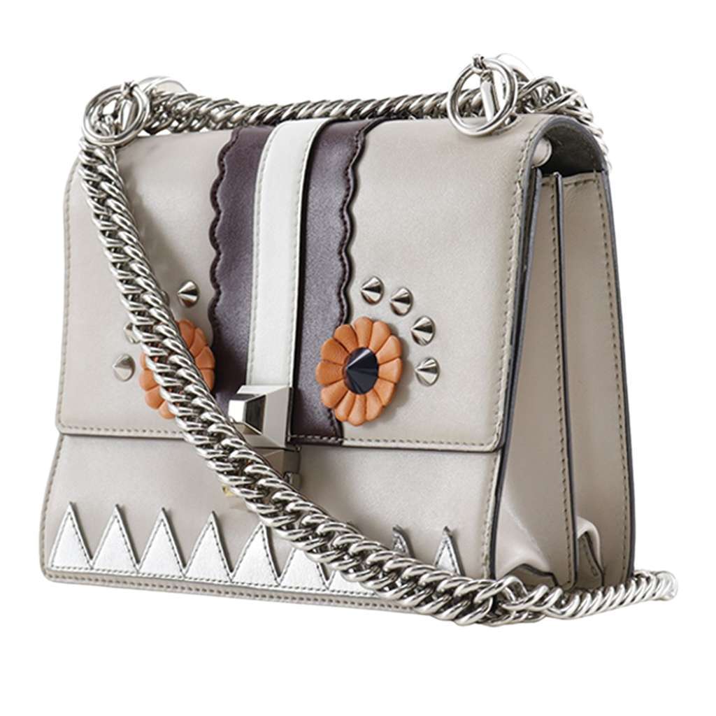 Fendi Vitello Liberty Lucido Catalan Small Mirror Hypnoteyes Studded Kan I Crossbody Brown Leather Very good - Back View