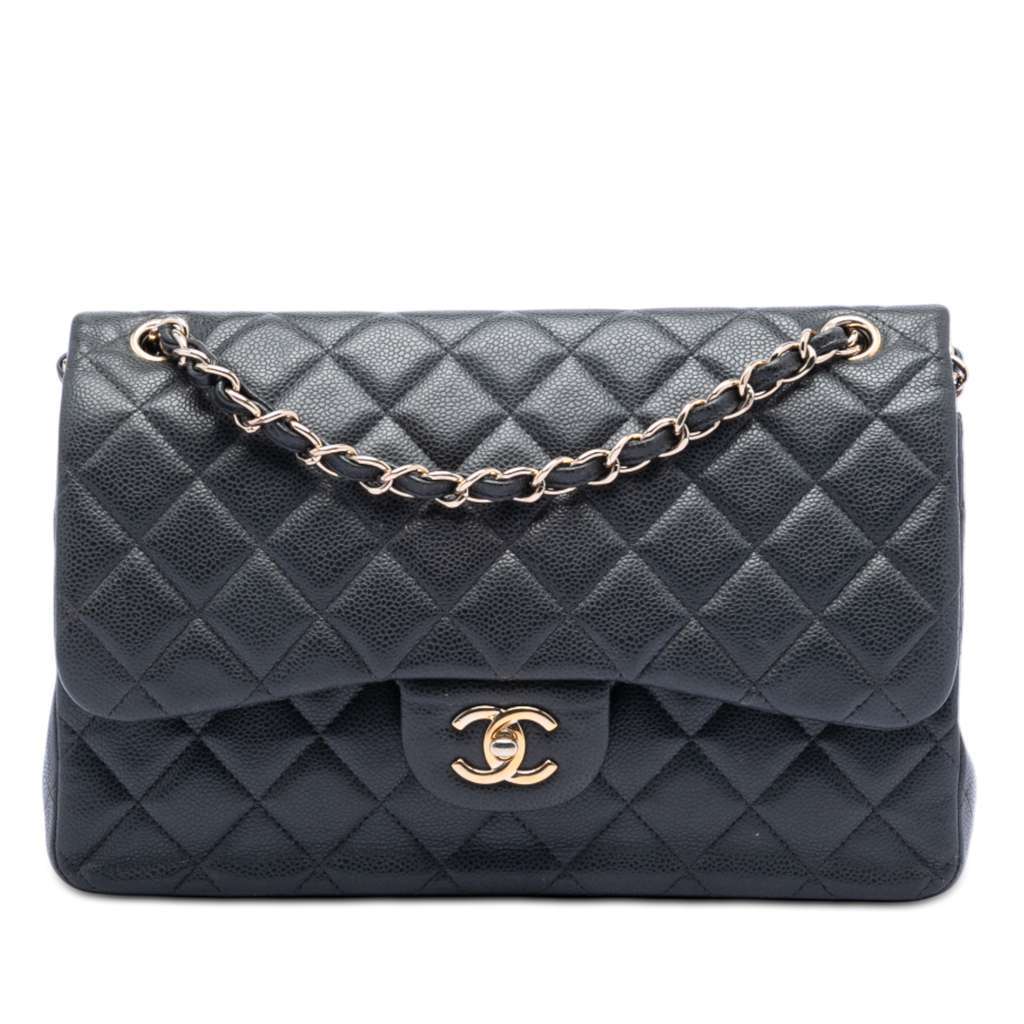 Chanel Jumbo Classic Caviar Double Flap Black Leather Very good - Front View