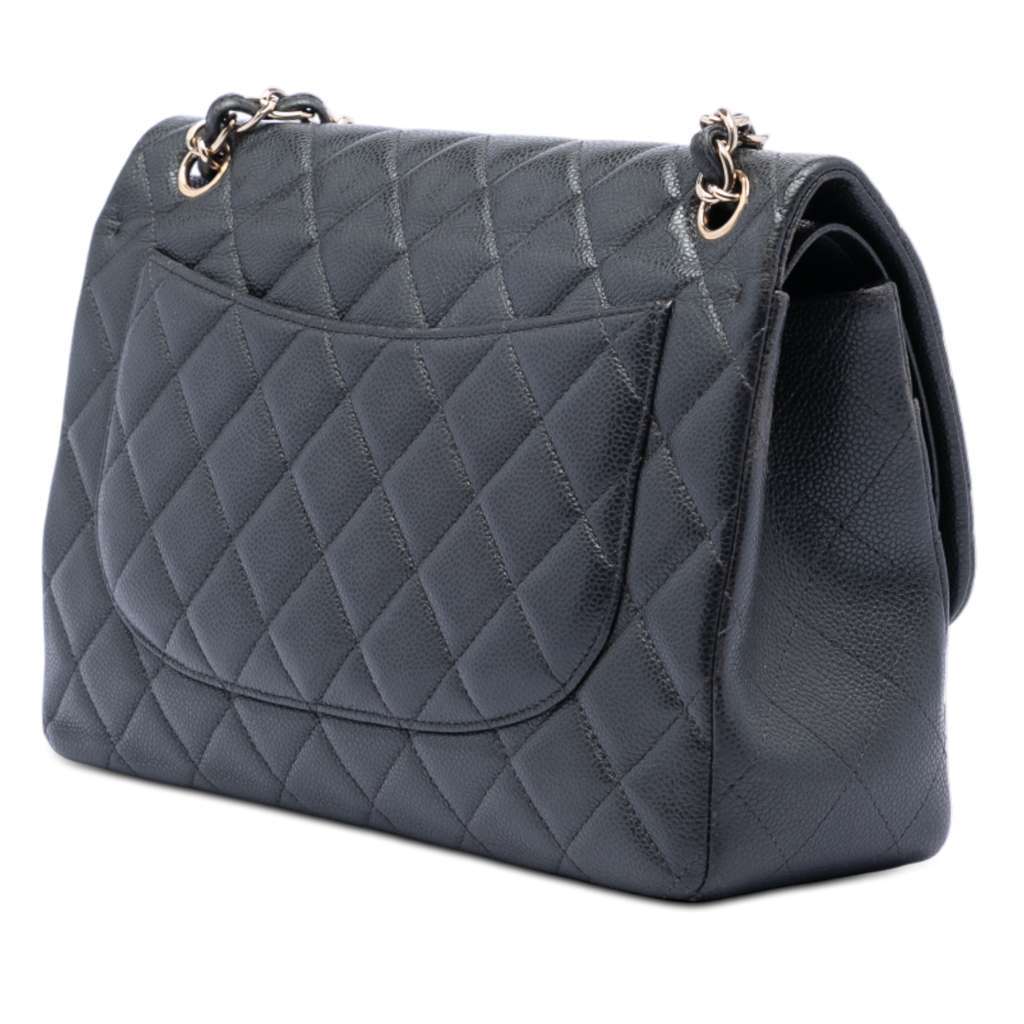 Chanel Jumbo Classic Caviar Double Flap Black Leather Very good - Back View