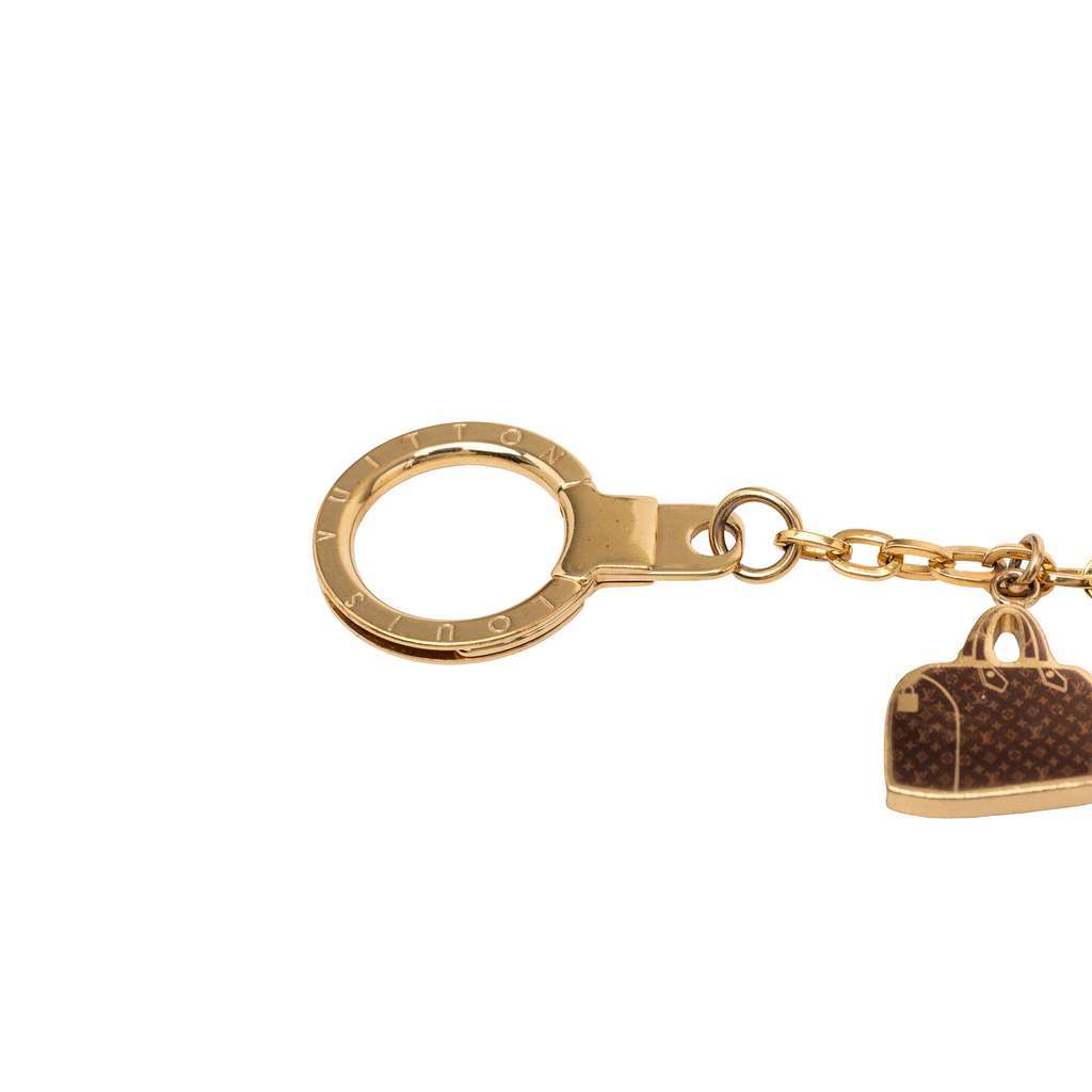 Louis Vuitton Gold Plated Monogram Speedy Trio Chain Bag Charm Gold Metal Good - Model View