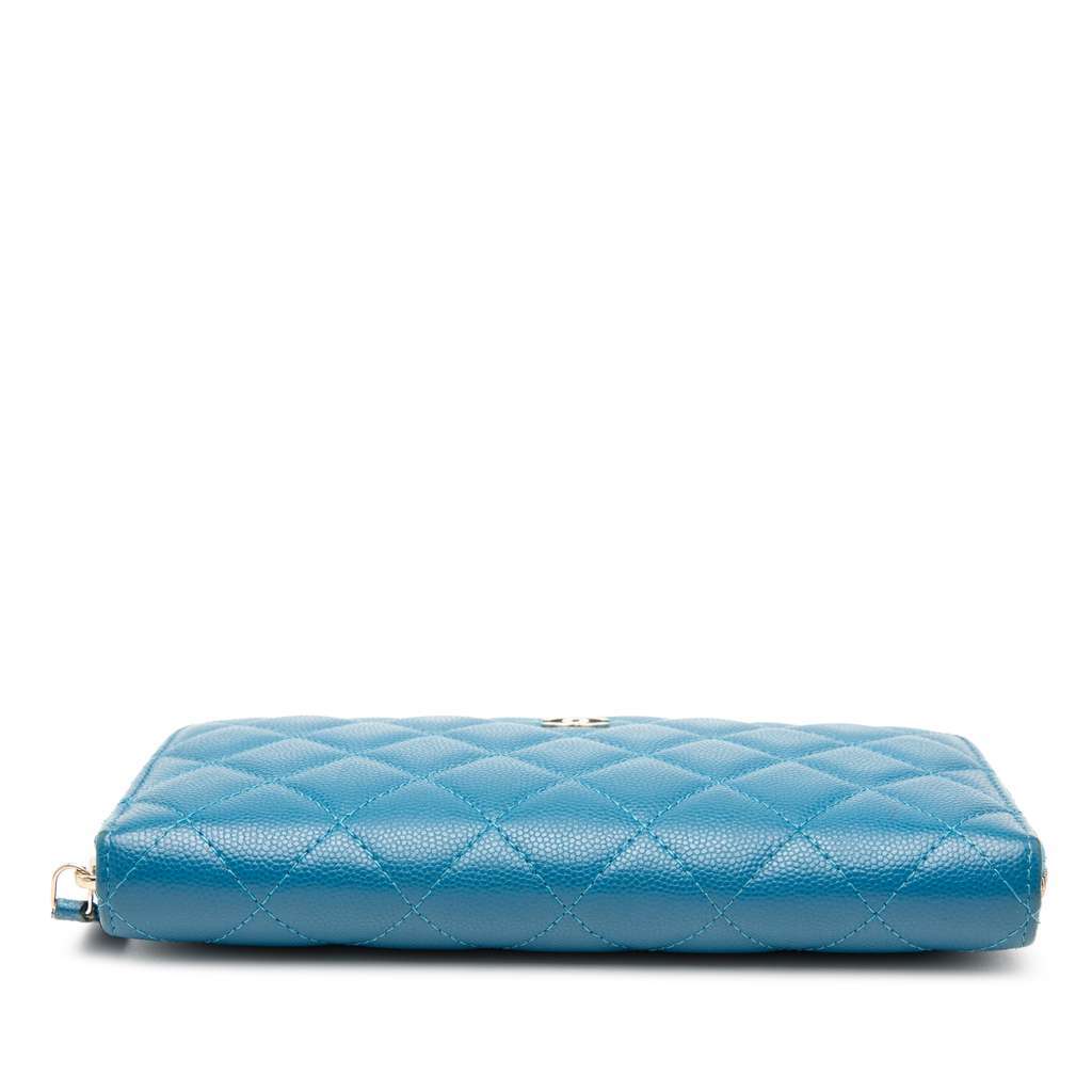 Chanel CC Quilted Caviar Zip Around Long Wallet Blue Leather Very good - Inside View