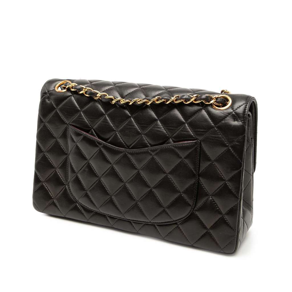 Chanel Medium Quilted Lambskin Gold and Silver Combo CC Double Flap Black Leather Very good condition - Back View