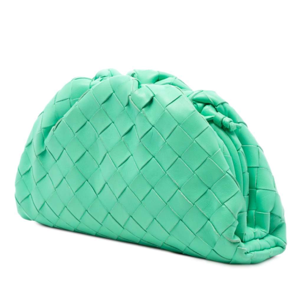 Bottega Veneta Nappa Intrecciato The Mini Pouch Crossbody Green Leather Very good condition - Back View