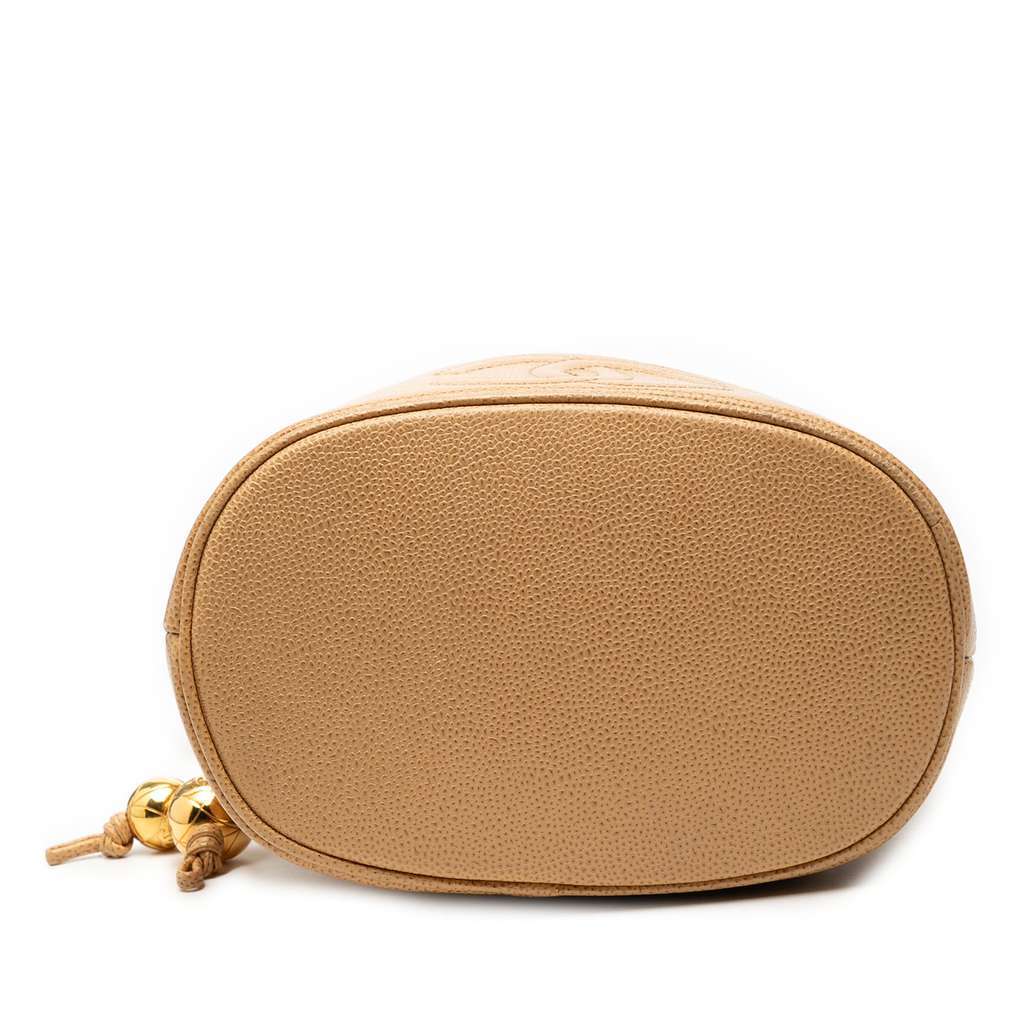 Chanel CC Caviar Drawstring Bucket Bag Brown Leather Good - Inside View
