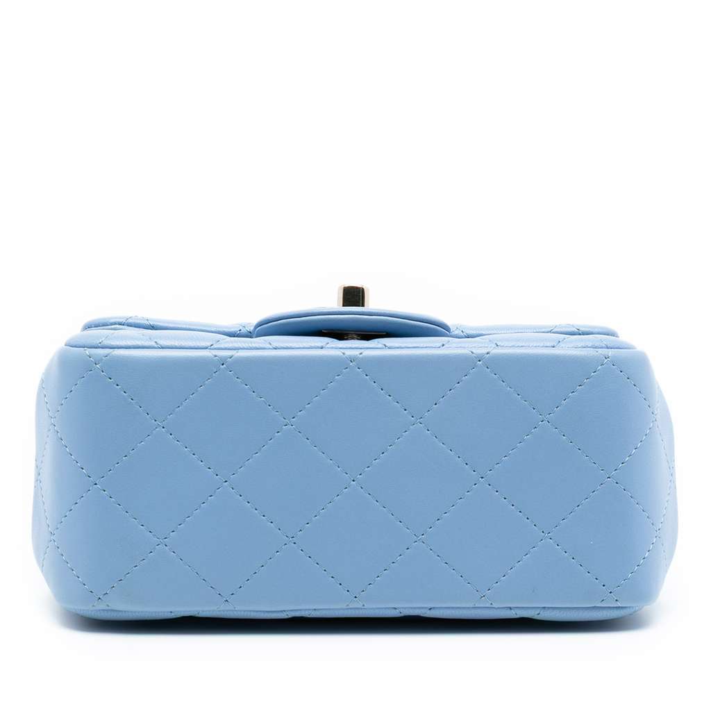 Chanel Mini Square Classic Lambskin Single Flap Blue Leather Good - Inside View