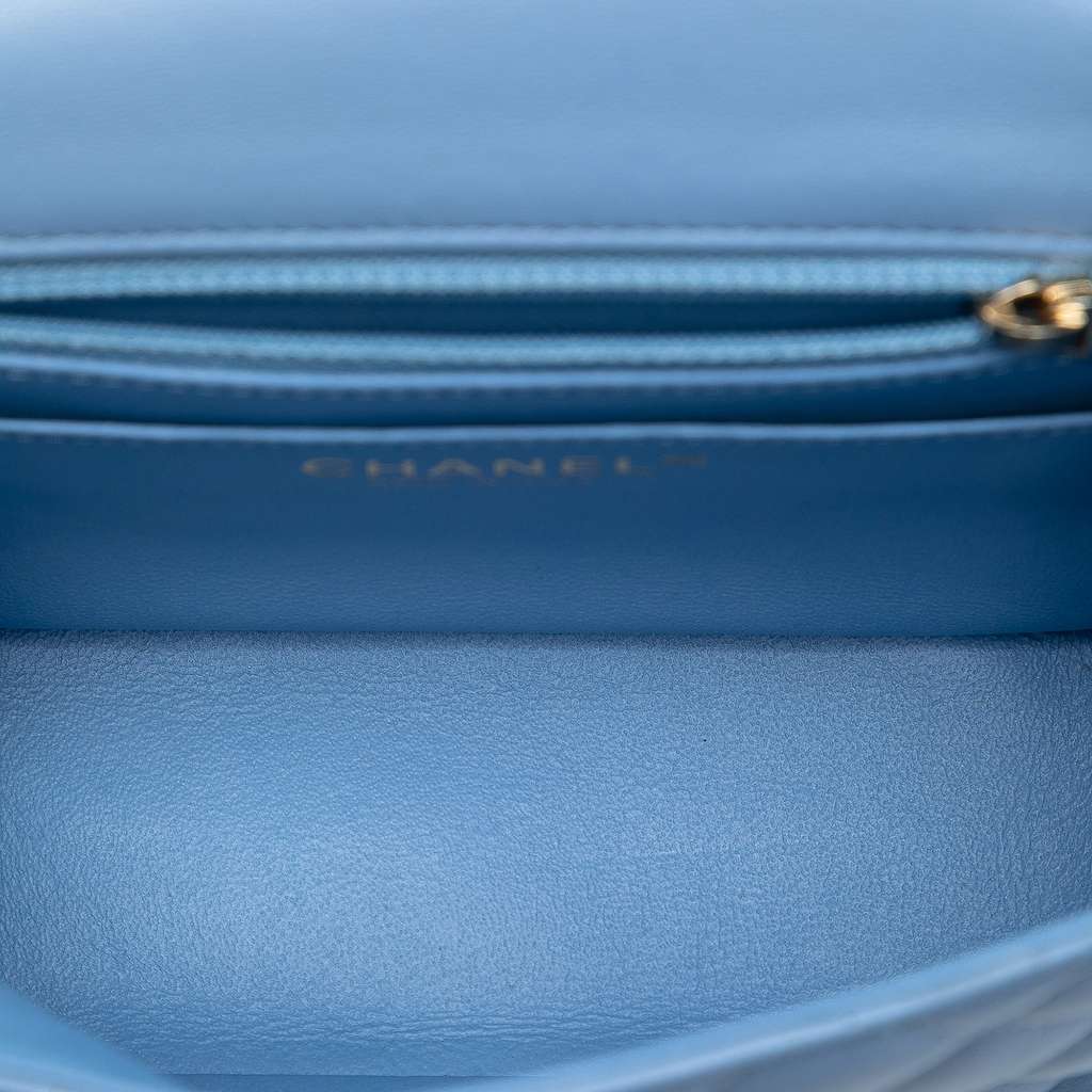 Chanel Mini Square Classic Lambskin Single Flap Blue Leather Good - Model View