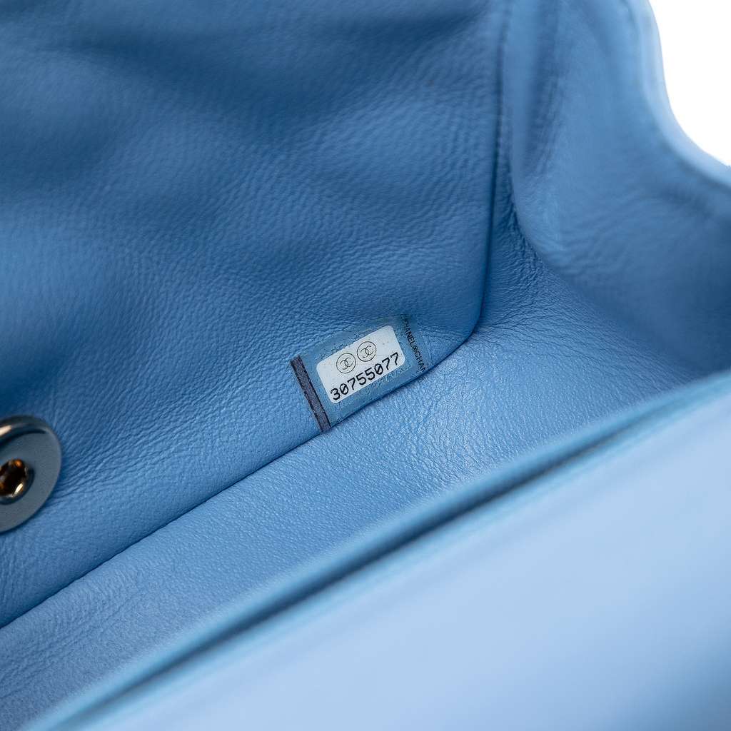 Chanel Mini Square Classic Lambskin Single Flap Blue Leather Good - Box View