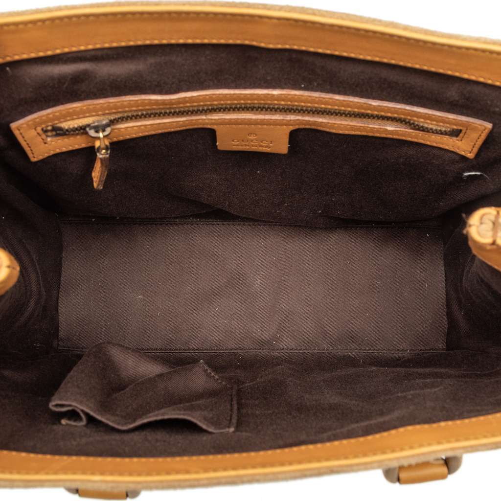 Gucci Suede GG Canvas Nailhead Handbag Brown Leather Good - Model View
