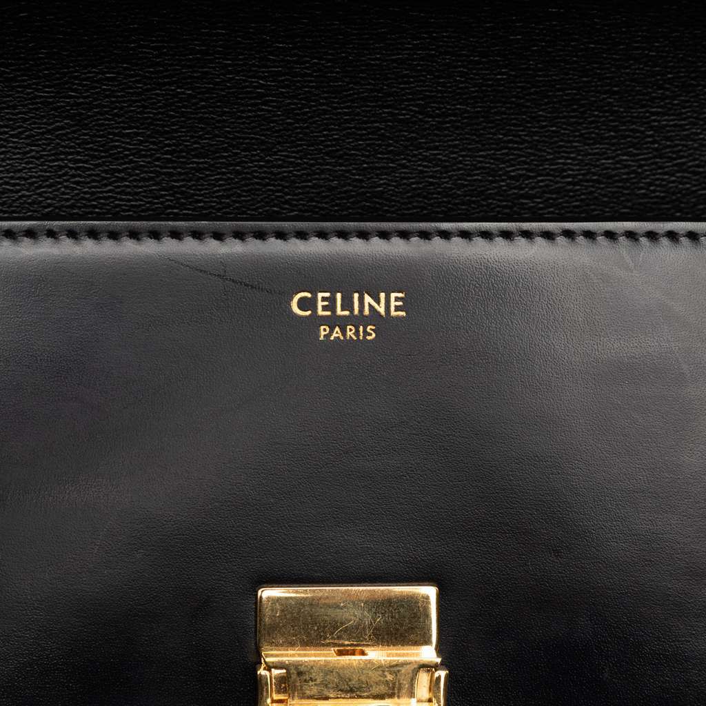 Celine Shiny Calfskin Triomphe Claude Shoulder Bag Black Leather Very good condition - Box View