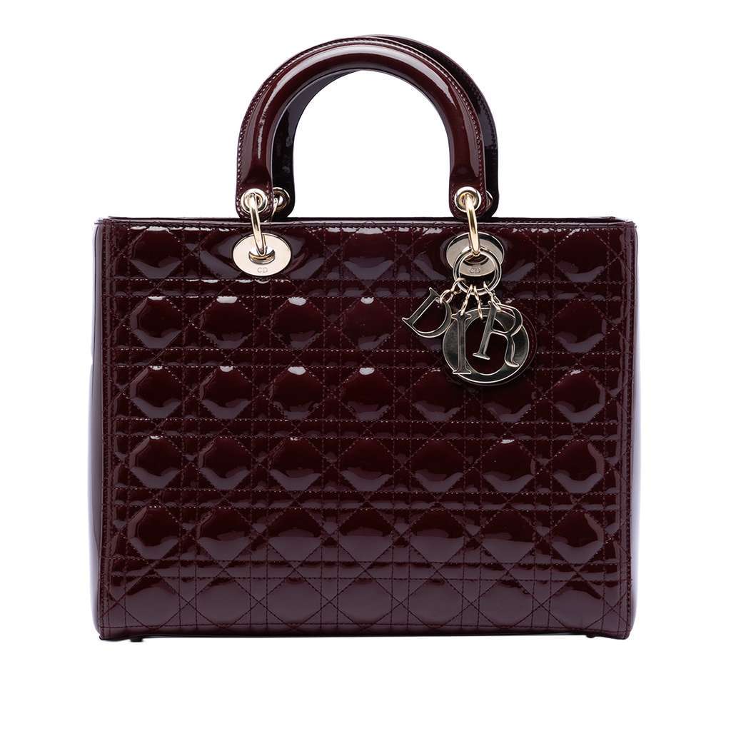 Dior Large Patent Cannage Lady Dior Red Leather Good - Front View