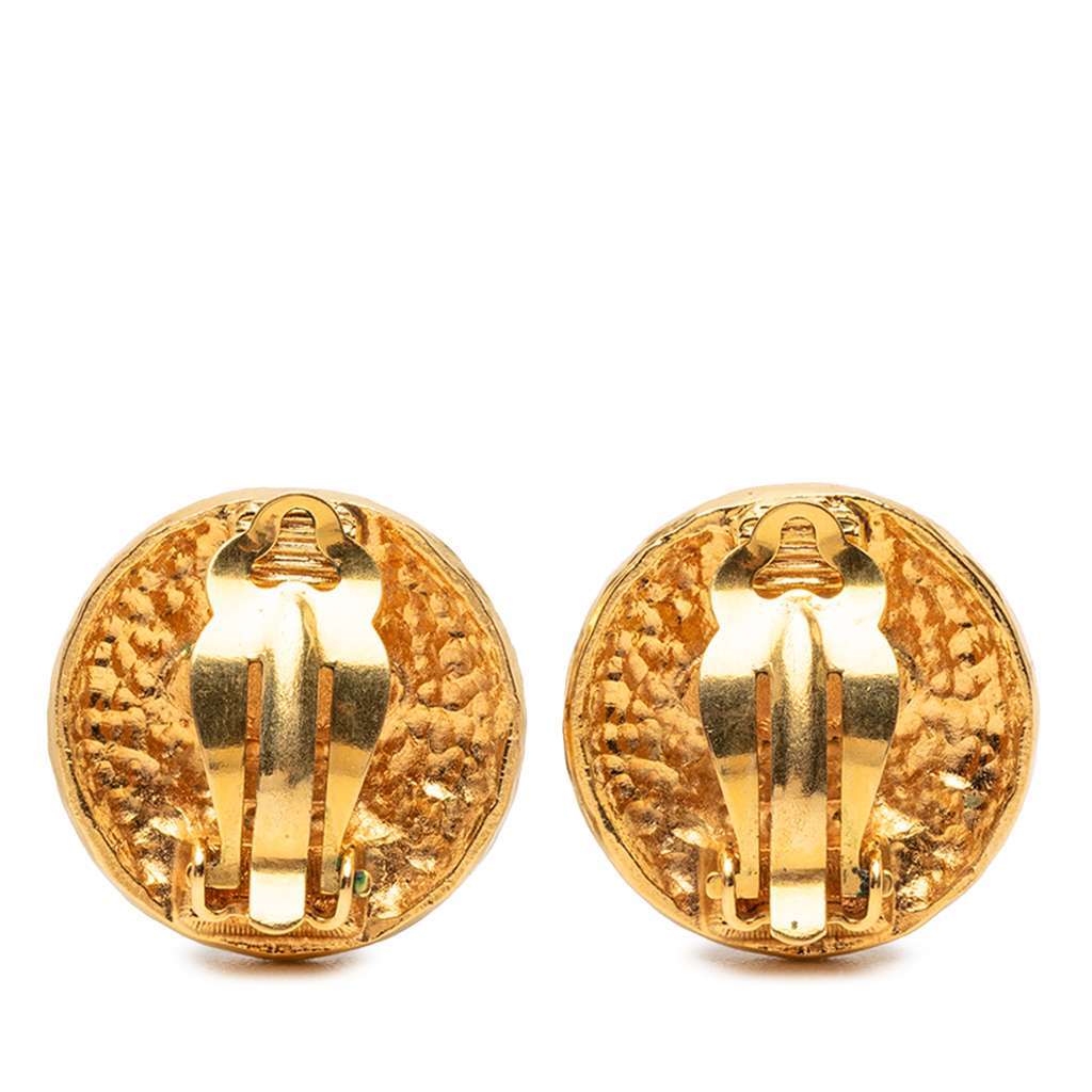 Chanel Gold Plated Medallion Coat of Arms Clip on Earrings Gold Metal Very good - Back View