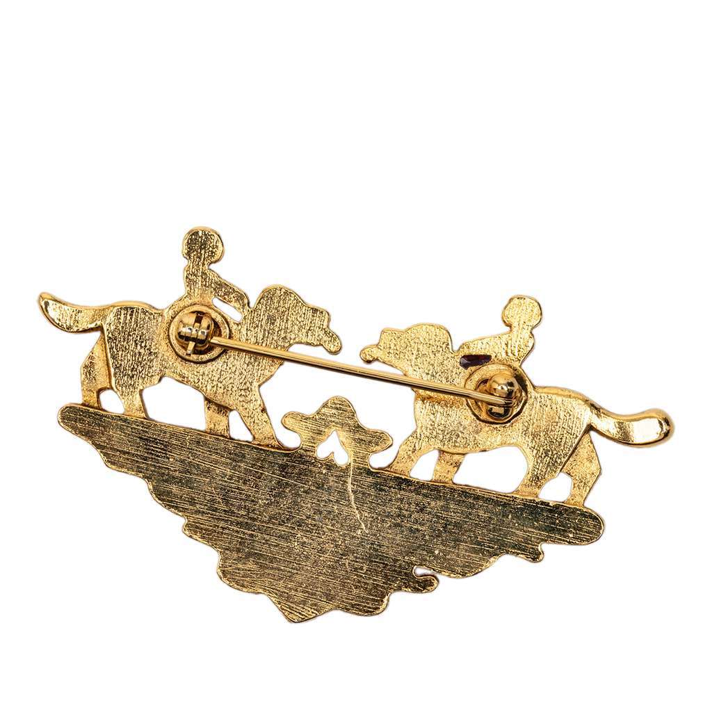 Hermès Gold Plated Enamel Children And Dogs Brooch Gold Metal Very good condition - Back View