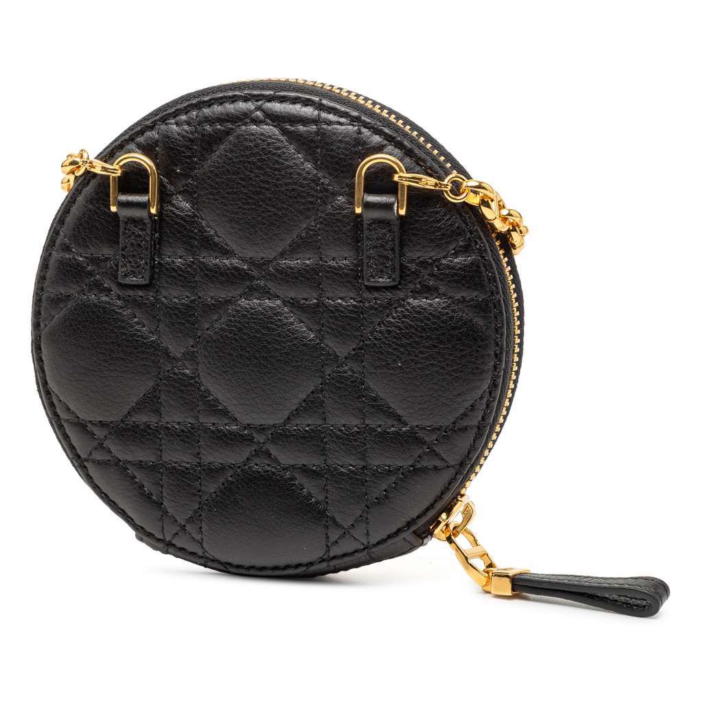 Dior Calfskin Cannage Round Caro Pouch with Chain Black Leather Very good condition - Back View