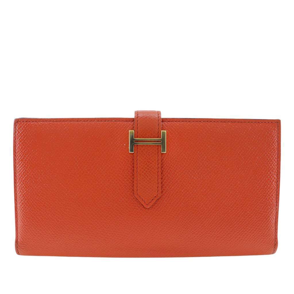 Hermès Epsom Bearn Soufflet Wallet Orange Leather Very good condition - Front View