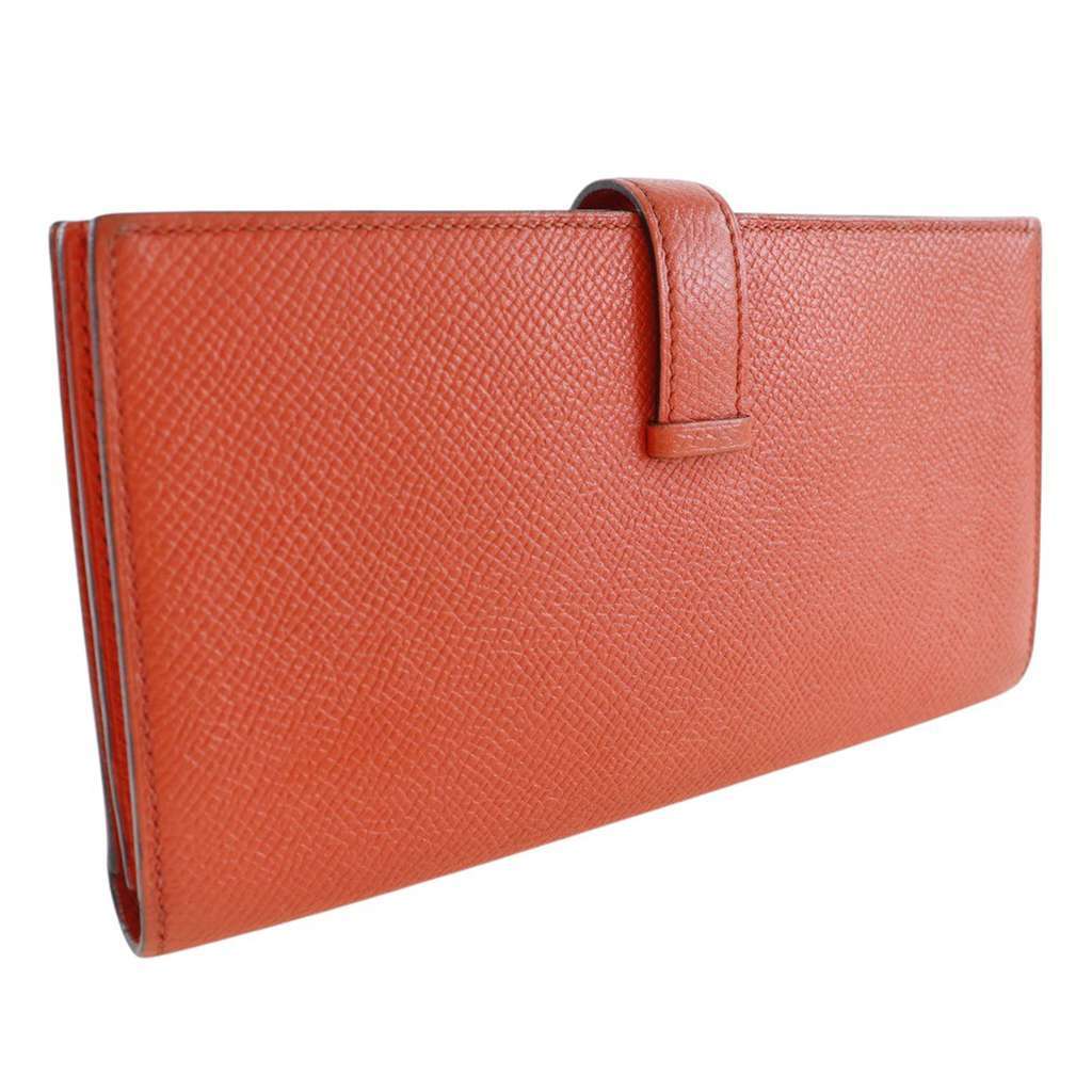 Hermès Epsom Bearn Soufflet Wallet Orange Leather Very good condition - Back View