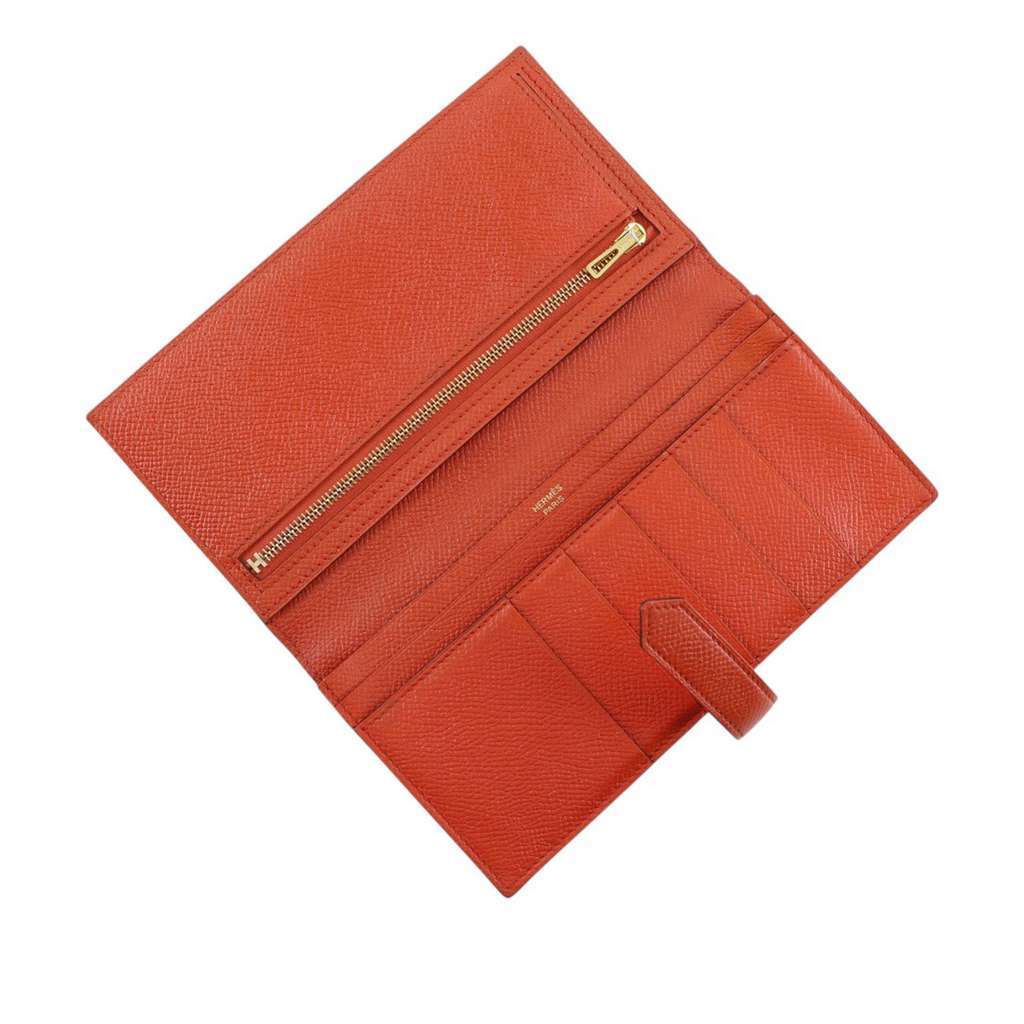 Hermès Epsom Bearn Soufflet Wallet Orange Leather Very good condition - Model View