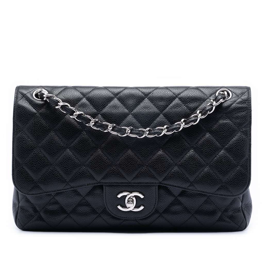 Chanel Jumbo Classic Caviar Double Flap Black Leather Very good - Front View