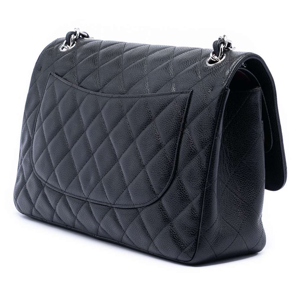 Chanel Jumbo Classic Caviar Double Flap Black Leather Very good - Back View
