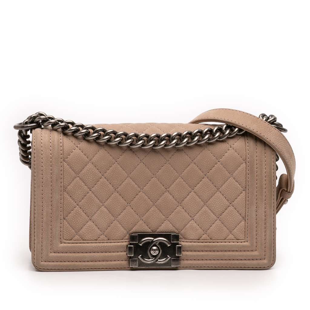 Chanel Old Medium Quilted Caviar Boy Flap Brown Leather Good - Front View