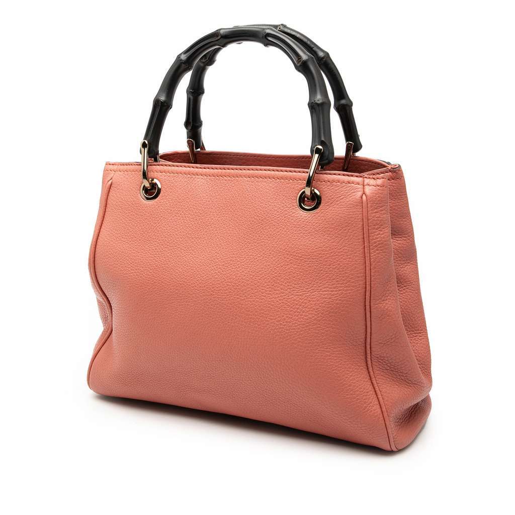 Gucci Small Calfskin Bamboo Shopper Satchel Pink Leather Very good - Back View