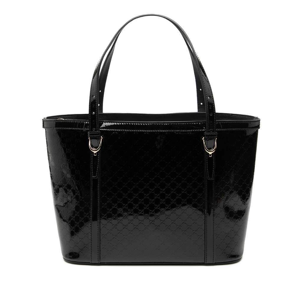 Gucci Patent Microguccissima Nice Tote Black Leather Good - Front View