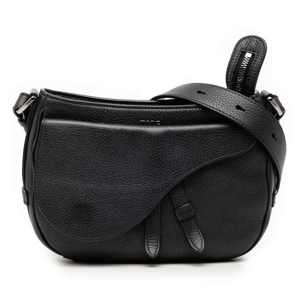 Dior Grained Calfskin Saddle Soft Bag Black Leather Very good condition - Front View