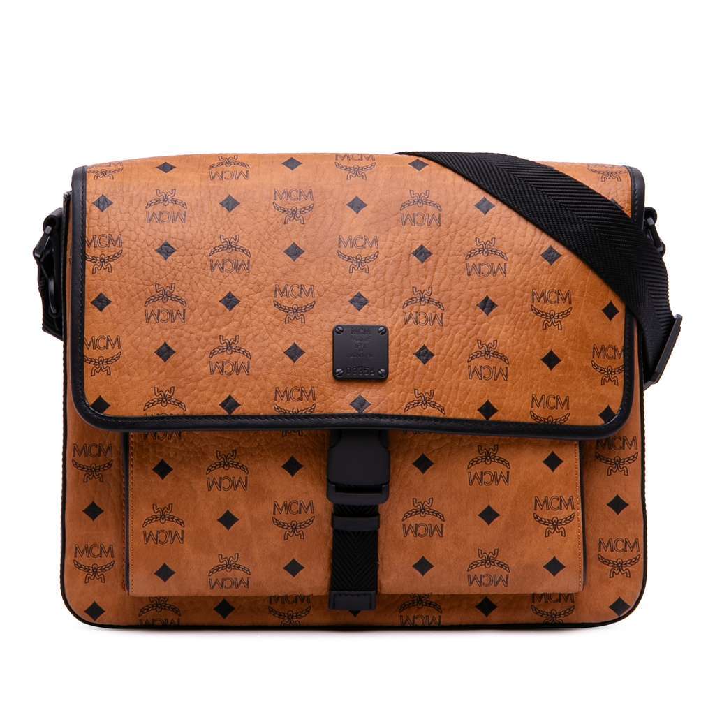 Mcm Visetos Coated Canvas Messenger Bag Brown Canvas Good - Front View