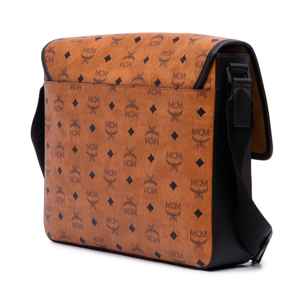 Mcm Visetos Coated Canvas Messenger Bag Brown Canvas Good - Back View